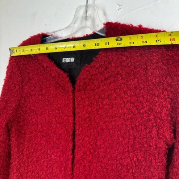 Reformation Red Teddy Sherpa Lightweight Coat Jacket Midi Soft Cozy Straight XS - Picture 12 of 14